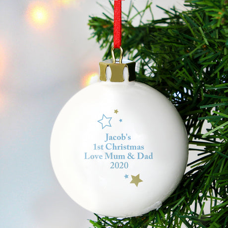 Personalised Gold & Blue Stars My 1st Christmas Bauble - Christmas Baubles at Gift Moments