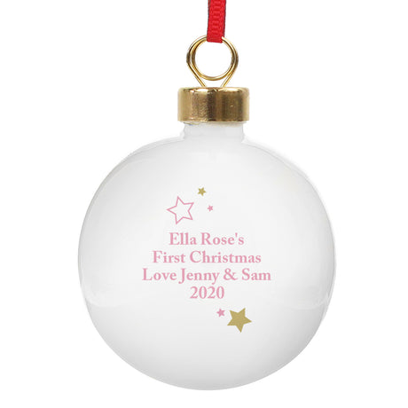 Personalised Gold & Pink Stars My 1st Christmas Bauble - Christmas Baubles at Gift Moments