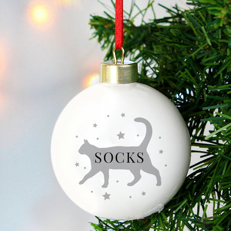 Personalised Cat Silhouette Bauble - Christmas Baubles at Gift Moments