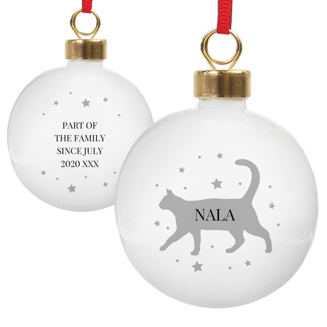 Personalised Cat Silhouette Bauble - Christmas Baubles at Gift Moments