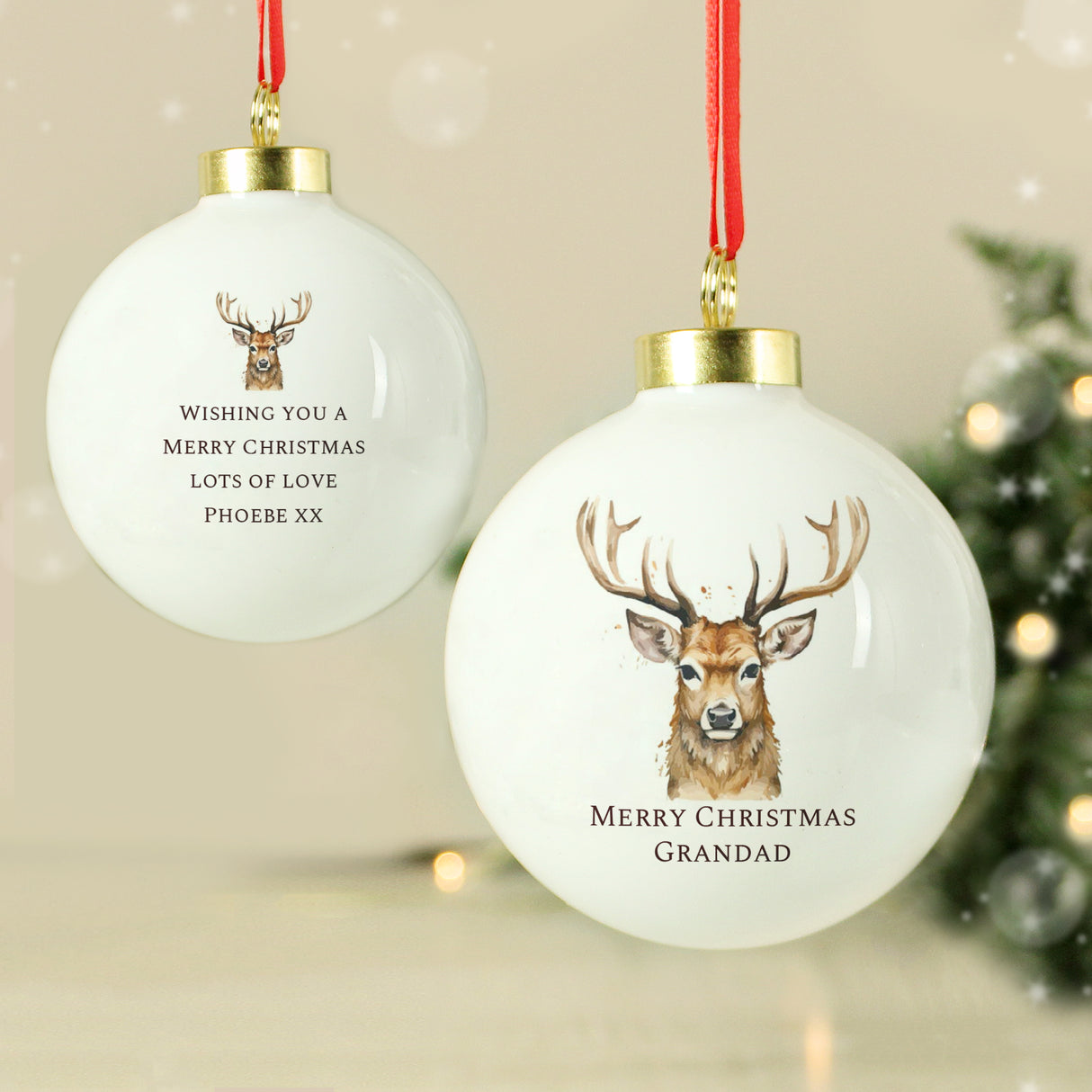 Personalised Watercolour Stag Bauble - Christmas Baubles at Gift Moments