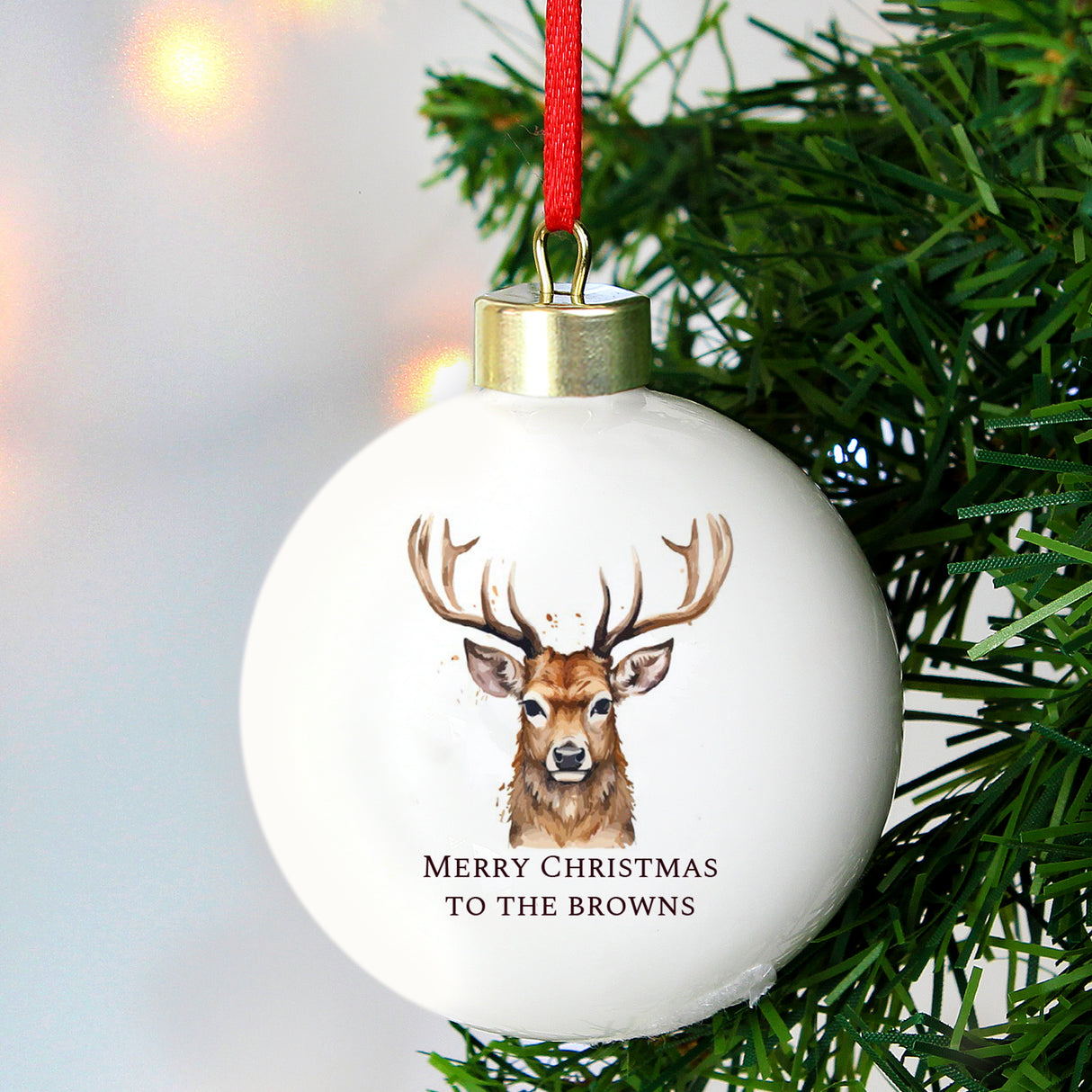 Personalised Watercolour Stag Bauble - Christmas Baubles at Gift Moments