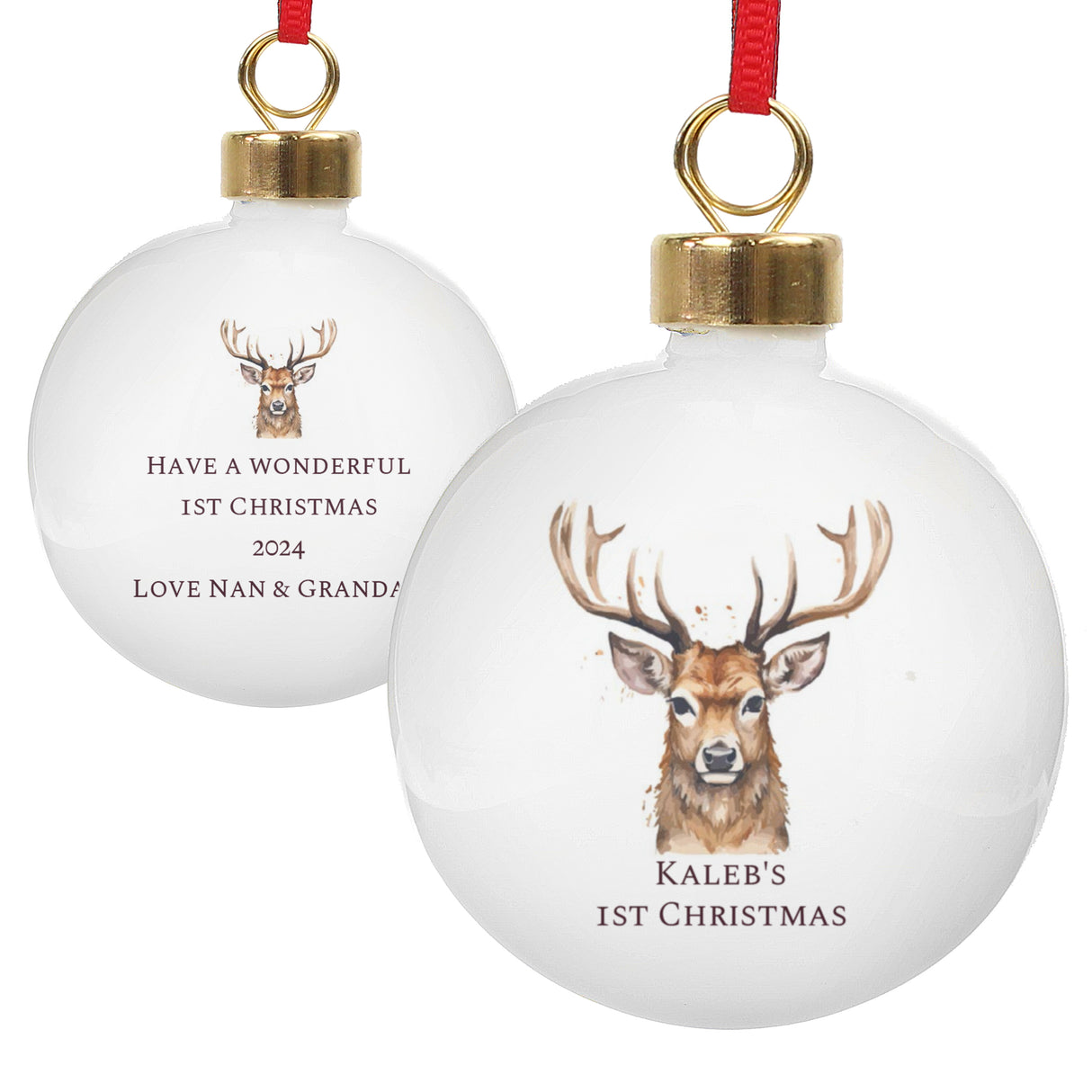 Personalised Watercolour Stag Bauble - Christmas Baubles at Gift Moments