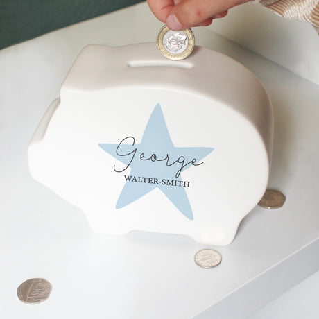 Personalised Blue Star Piggy Bank - Money Boxes at Gift Moments