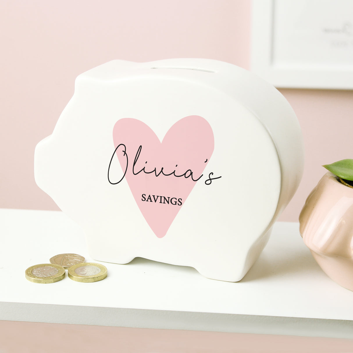 Personalised Pink Heart Piggy Bank - Money Boxes at Gift Moments