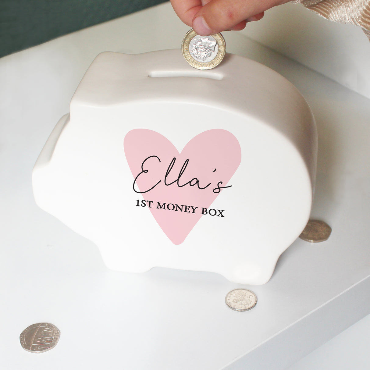 Personalised Pink Heart Piggy Bank - Money Boxes at Gift Moments