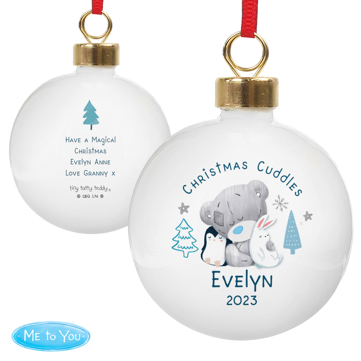 Personalised Winter Explorer First Christmas Tiny Tatty Teddy Bauble - Christmas Baubles at Gift Moments