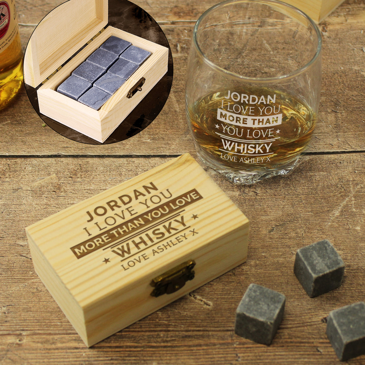 Personalised Whisky Glass & Stones Set: 2 - Tumblers By Gift Moments