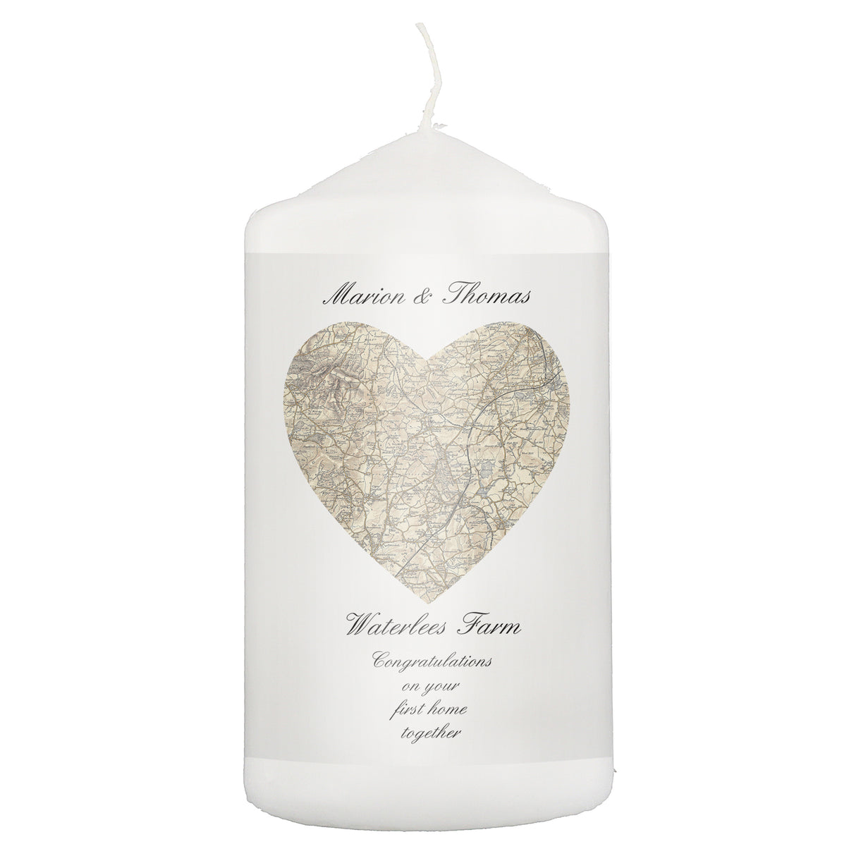 Personalised 1896 - 1904 Revised New Heart Map Pillar Candle - Candles at Gift Moments