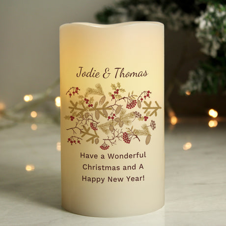 Personalised Christmas Floral LED Candle - LED Lighting at Gift Moments