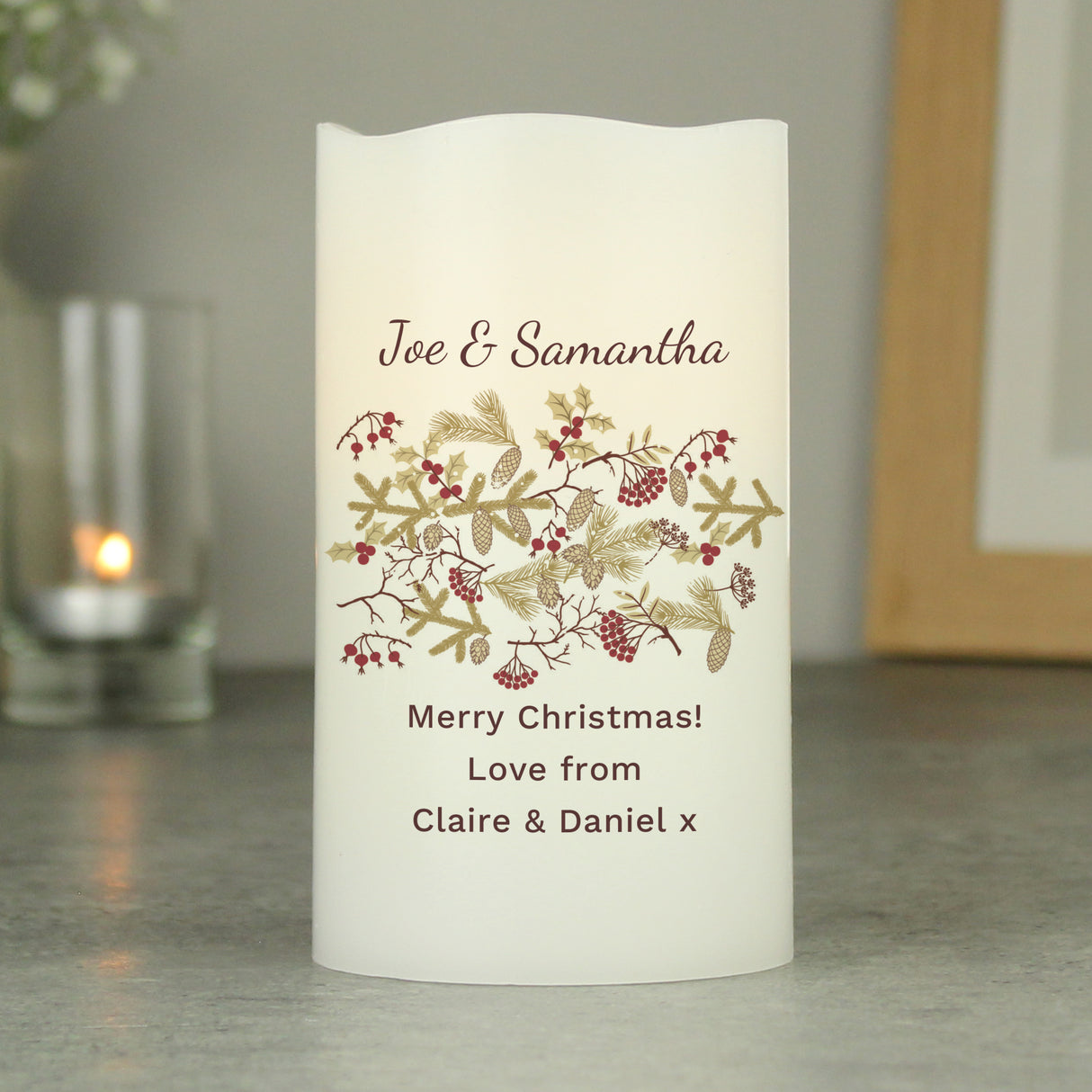 Personalised Christmas Floral LED Candle - LED Lighting at Gift Moments