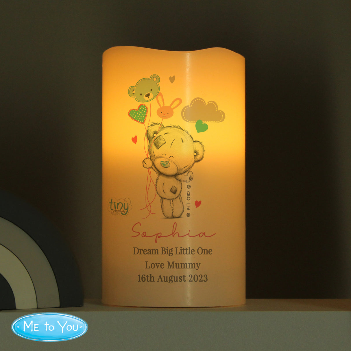 Personalised Tiny Tatty Teddy Dream Big Pink Nightlight LED Candle - LED Lighting at Gift Moments