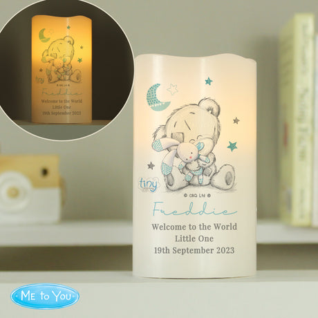 Personalised Tiny Tatty Teddy Blue Nightlight LED Candle - LED Lighting at Gift Moments