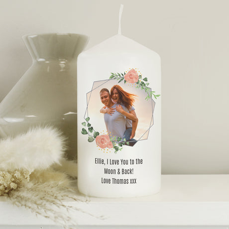 Personalised Floral Abstract Photo Upload Pillar Candle - Candles at Gift Moments