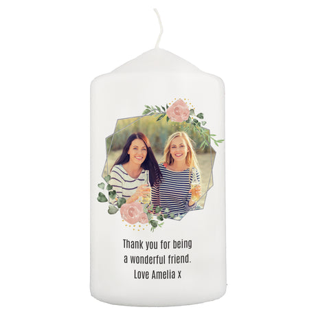 Personalised Floral Abstract Photo Upload Pillar Candle - Candles at Gift Moments