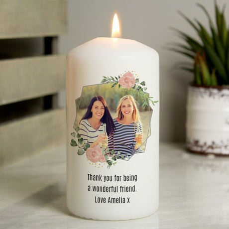 Personalised Floral Abstract Photo Upload Pillar Candle - Candles at Gift Moments