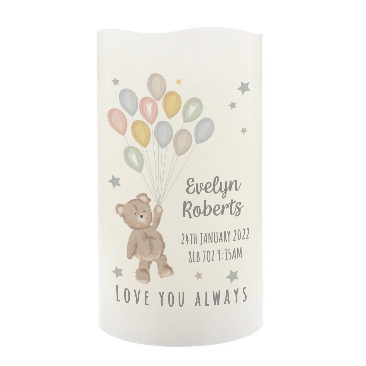 Personalised Teddy & Balloons LED Candle: 2 - LED Lighting By Gift Moments