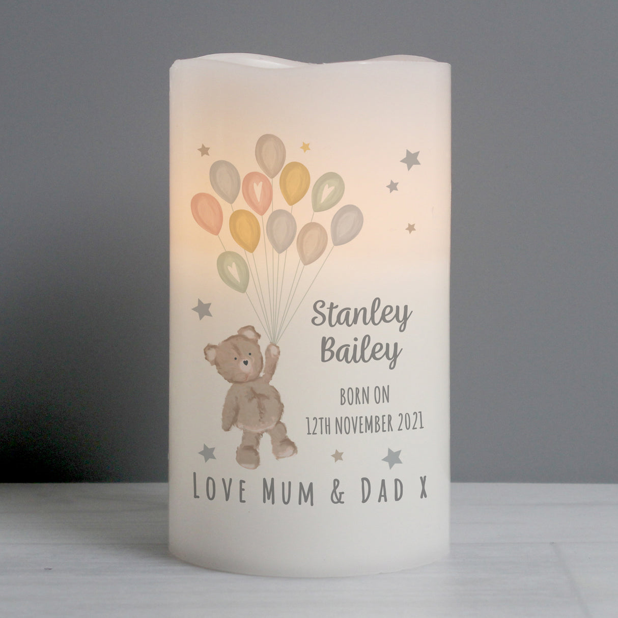 Personalised Teddy & Balloons LED Candle: 4 - LED Lighting By Gift Moments