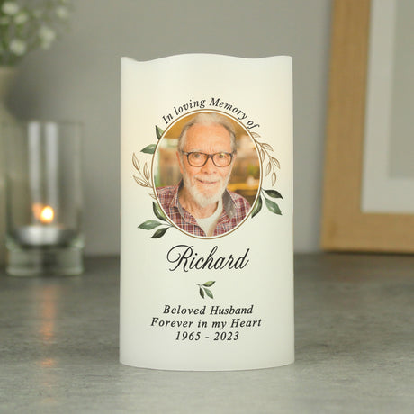 Personalised Botanical Memorial Photo Upload LED Candle Default Title - LED Lighting at Gift Moments