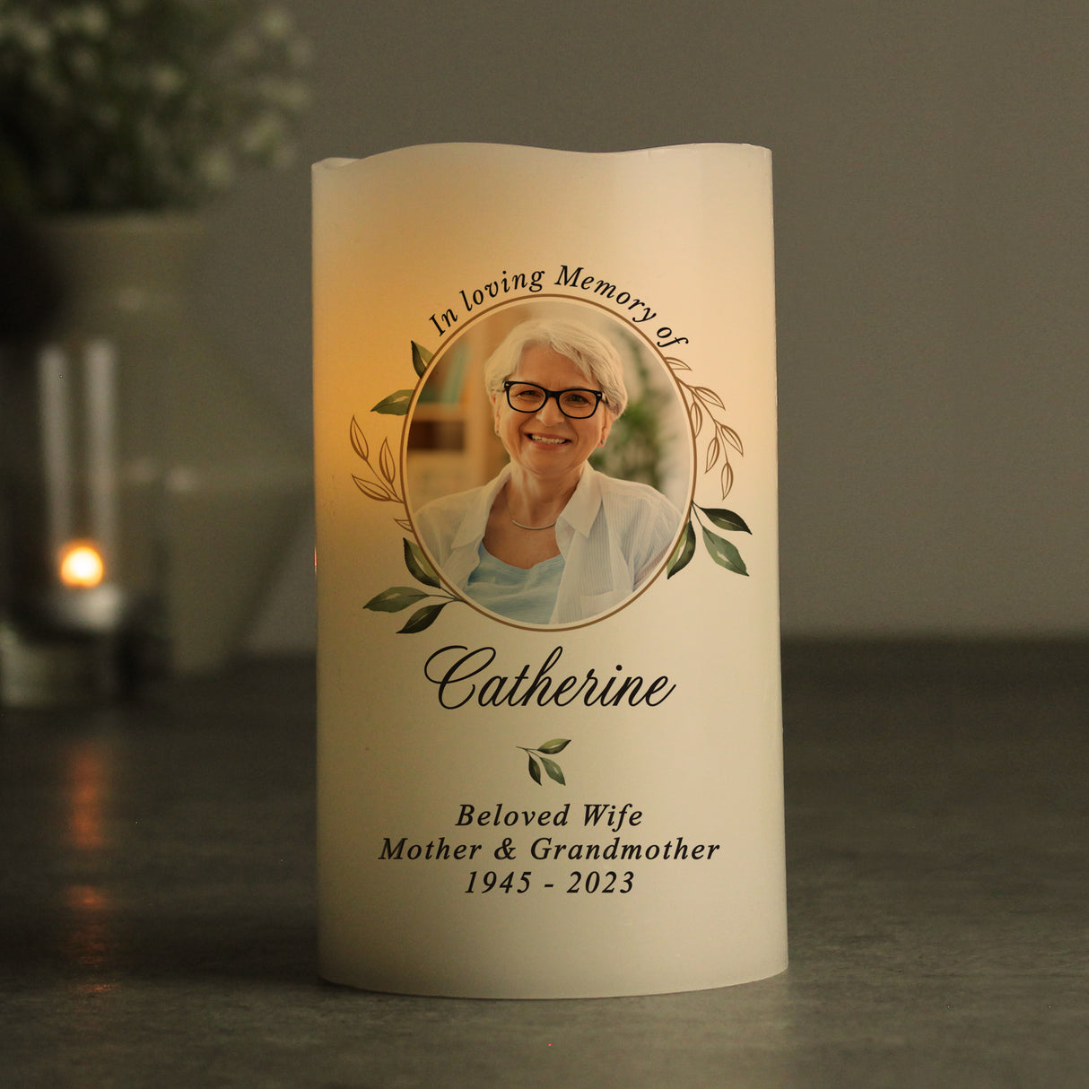 Personalised Botanical Memorial LED Candle: 2 - LED Lighting By Gift Moments