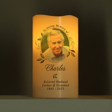 Personalised Botanical Memorial Photo Upload LED Candle - LED Lighting at Gift Moments