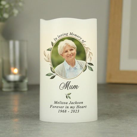 Personalised Botanical Memorial Photo Upload LED Candle - LED Lighting at Gift Moments