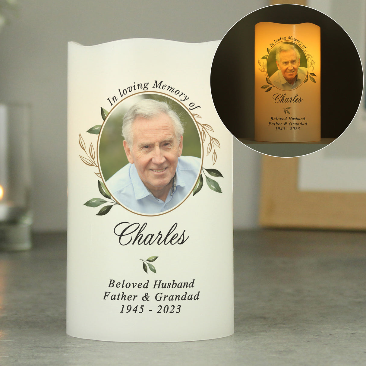 Personalised Botanical Memorial LED Candle: 6 - LED Lighting By Gift Moments