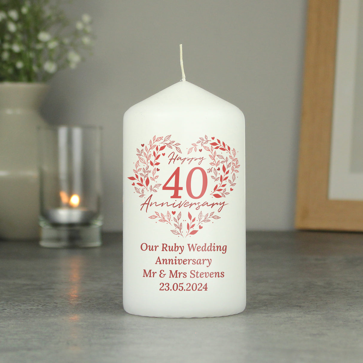 Personalised 40th Ruby Wedding Anniversary Pillar Candle Default Title - Candles at Gift Moments