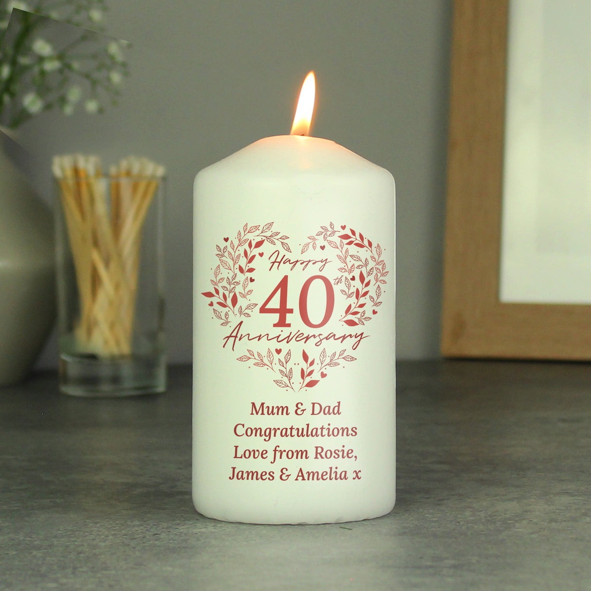 Personalised 40th Ruby Wedding Anniversary Pillar Candle - Candles at Gift Moments