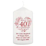 Personalised 40th Ruby Wedding Anniversary Pillar Candle - Candles at Gift Moments