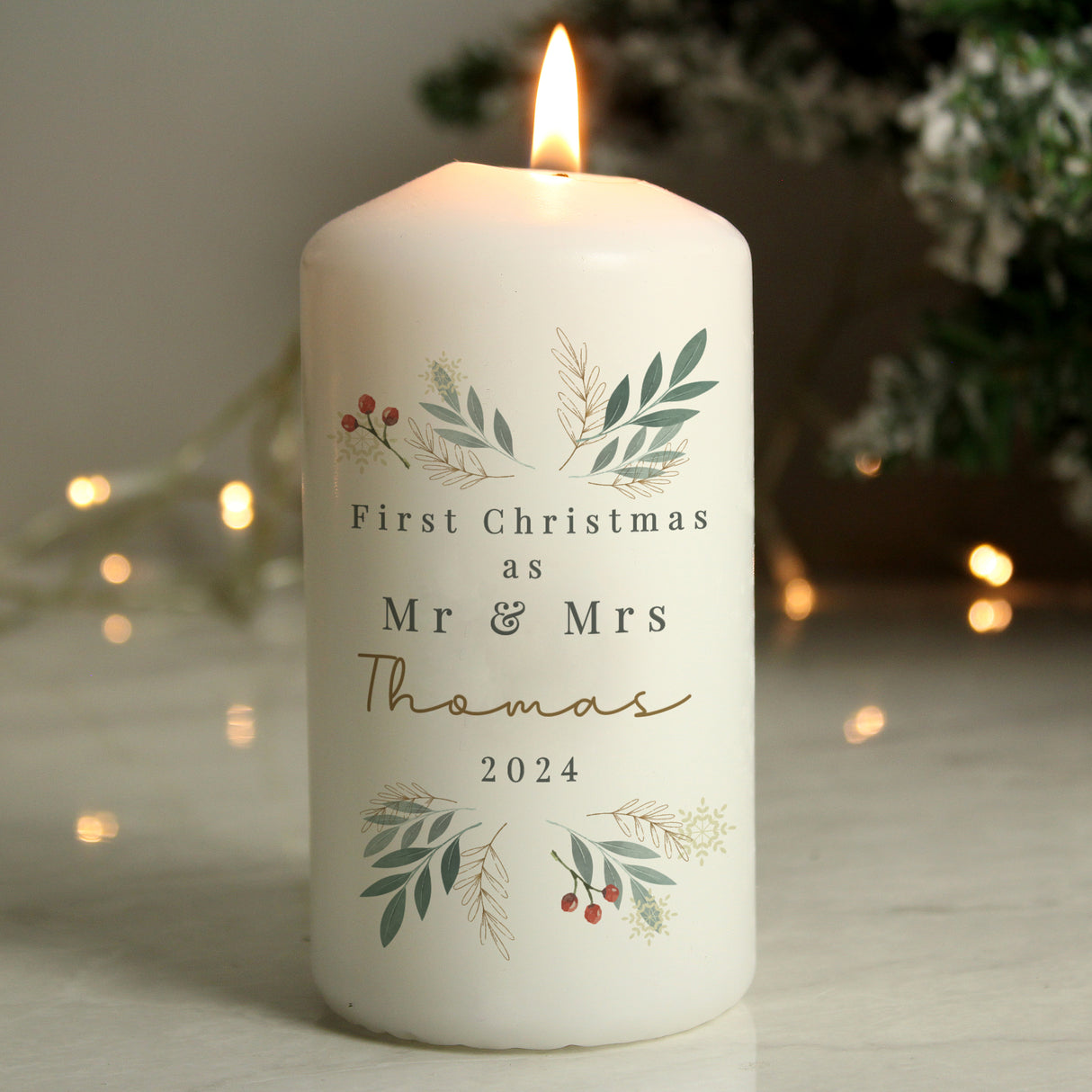 Personalised Christmas Foliage Pillar Candle Default Title - Candles at Gift Moments