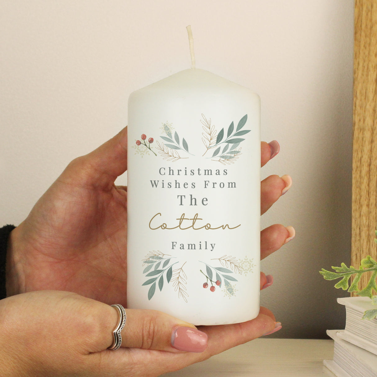 Personalised Christmas Foliage Pillar Candle - Candles at Gift Moments