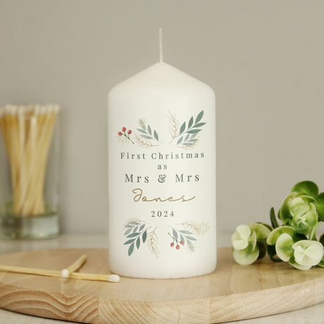 Personalised Christmas Foliage Pillar Candle - Candles at Gift Moments