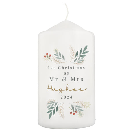 Personalised Christmas Foliage Pillar Candle - Candles at Gift Moments