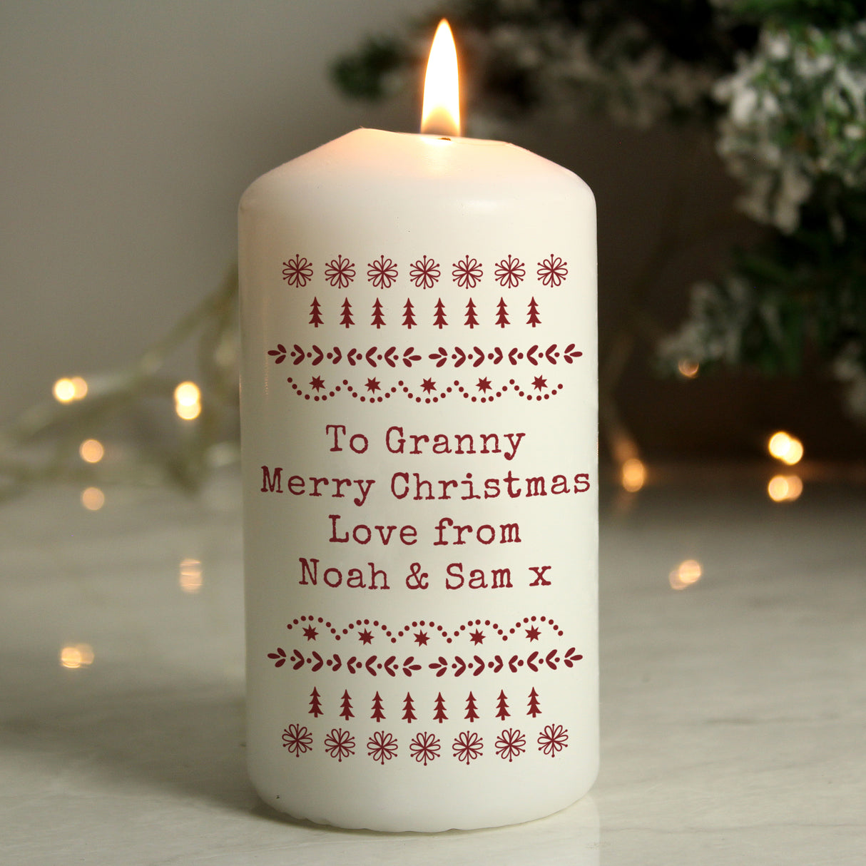 Personalised Christmas Fair Isle Pillar Candle Default Title - Candles at Gift Moments