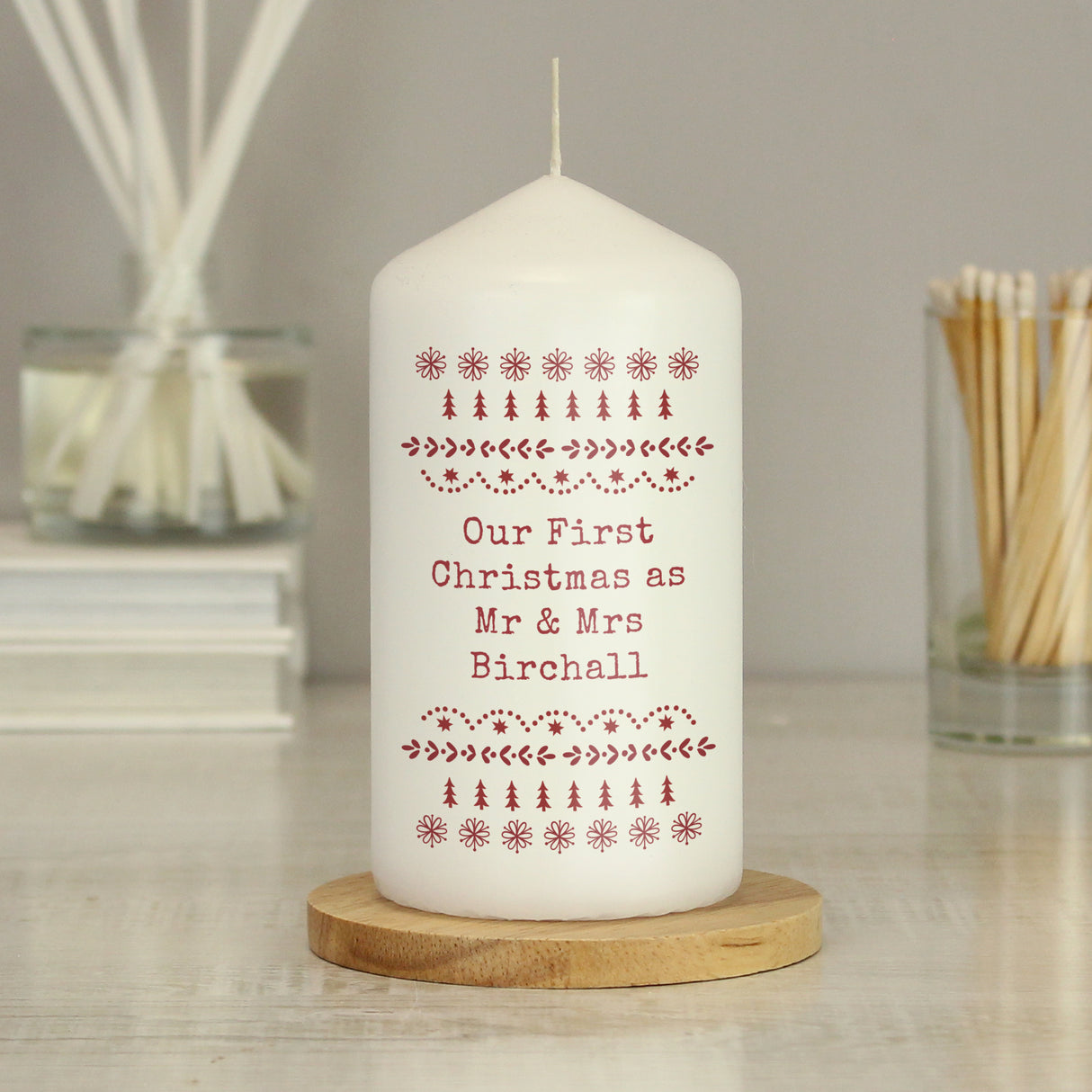 Personalised Christmas Fair Isle Pillar Candle - Candles at Gift Moments