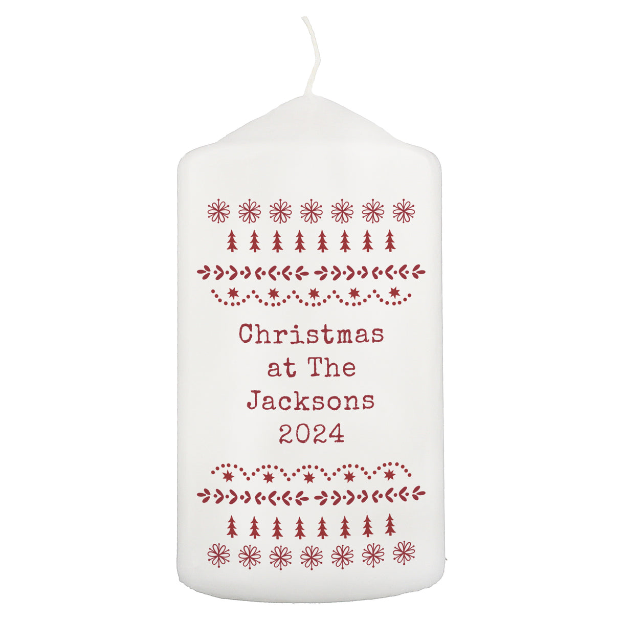 Personalised Christmas Fair Isle Pillar Candle - Candles at Gift Moments