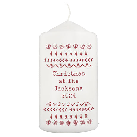 Personalised Christmas Fair Isle Pillar Candle - Candles at Gift Moments