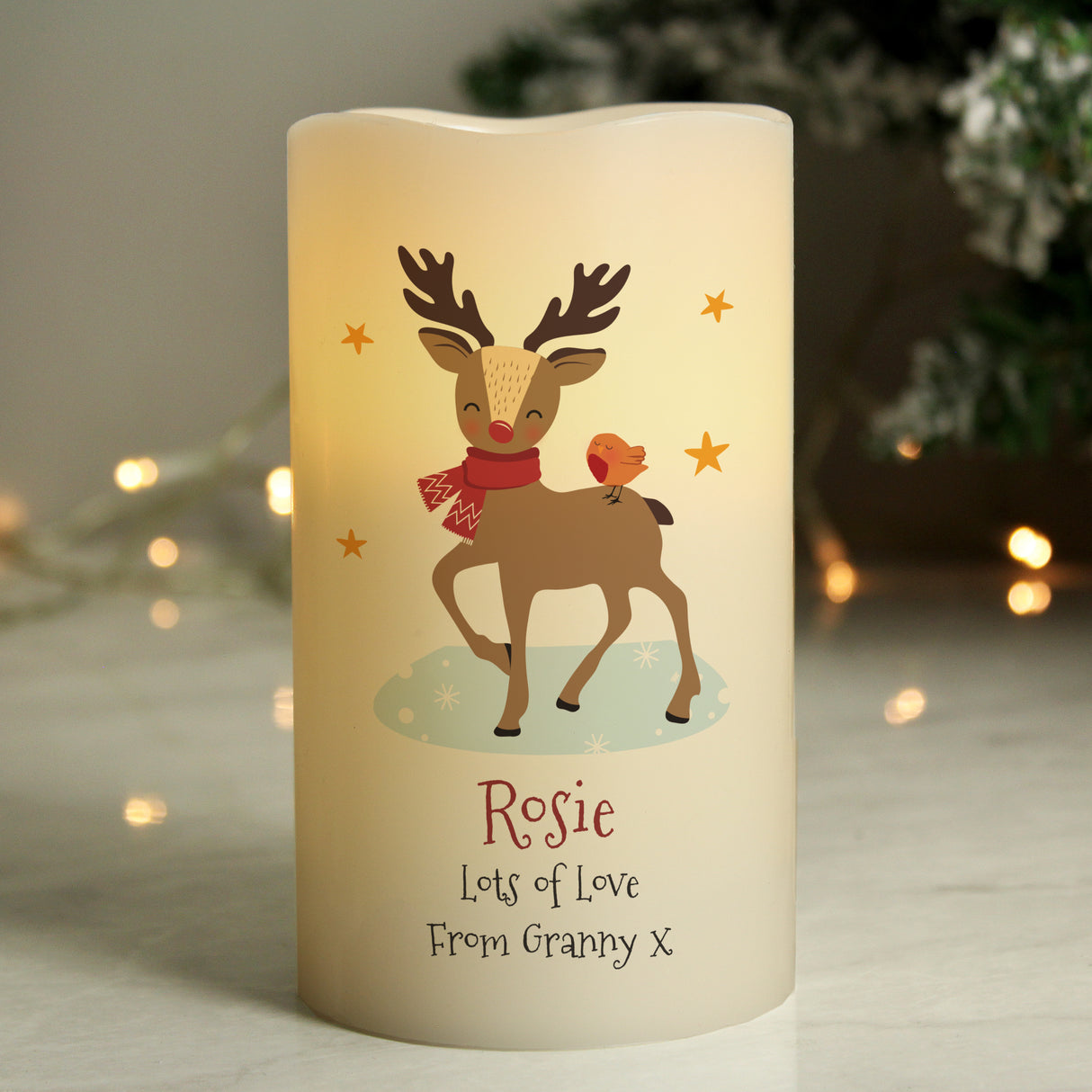 Personalised Christmas Reindeer LED Candle - LED Lighting at Gift Moments