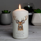 Personalised Watercolour Stag Pillar Candle - Candle Holders at Gift Moments