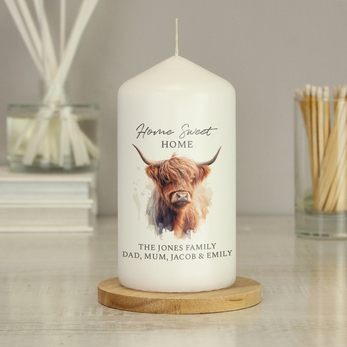 Personalised Highland Cow Pillar Candle - Candles at Gift Moments