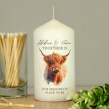 Personalised Highland Cow Pillar Candle - Candles at Gift Moments