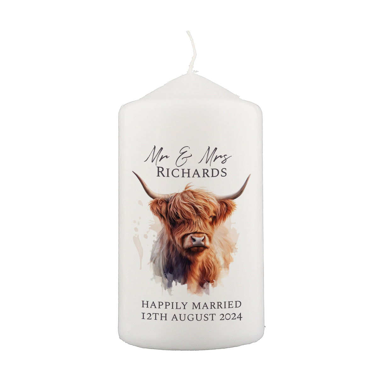 Personalised Highland Cow Pillar Candle - Candles at Gift Moments