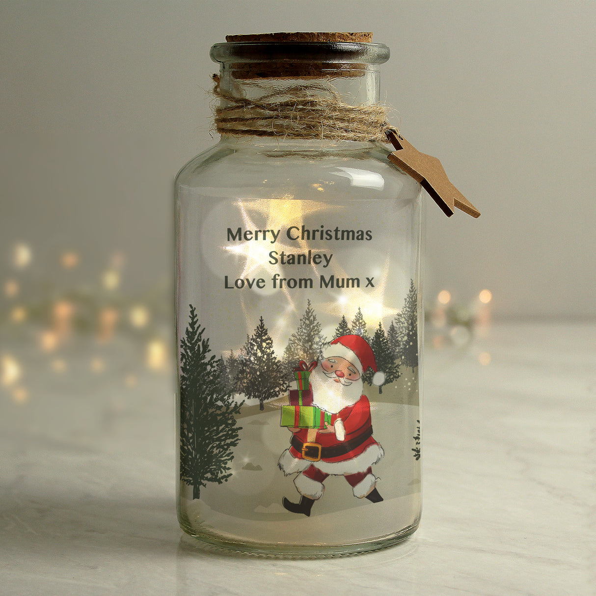 Personalised Santa LED Glass Jar - LED Lighting at Gift Moments