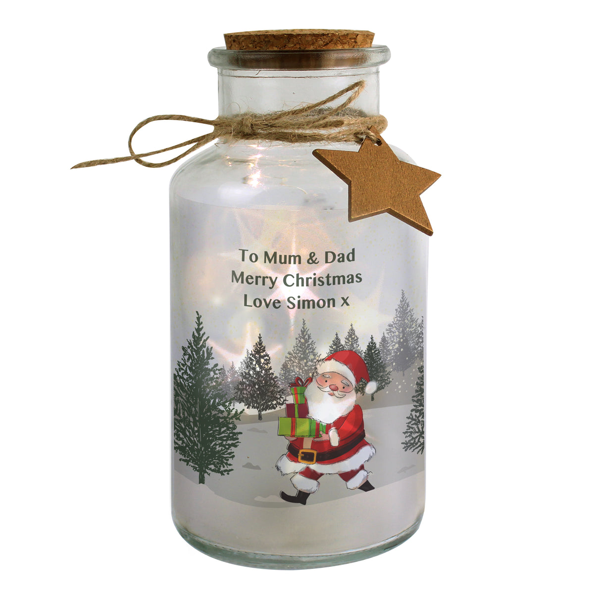 Personalised Santa LED Glass Jar - LED Lighting at Gift Moments