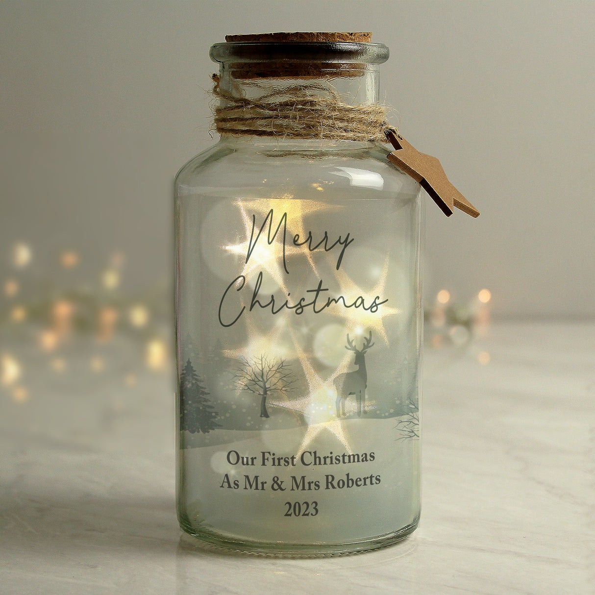 Personalised Merry Christmas LED Glass Jar - LED Lighting at Gift Moments