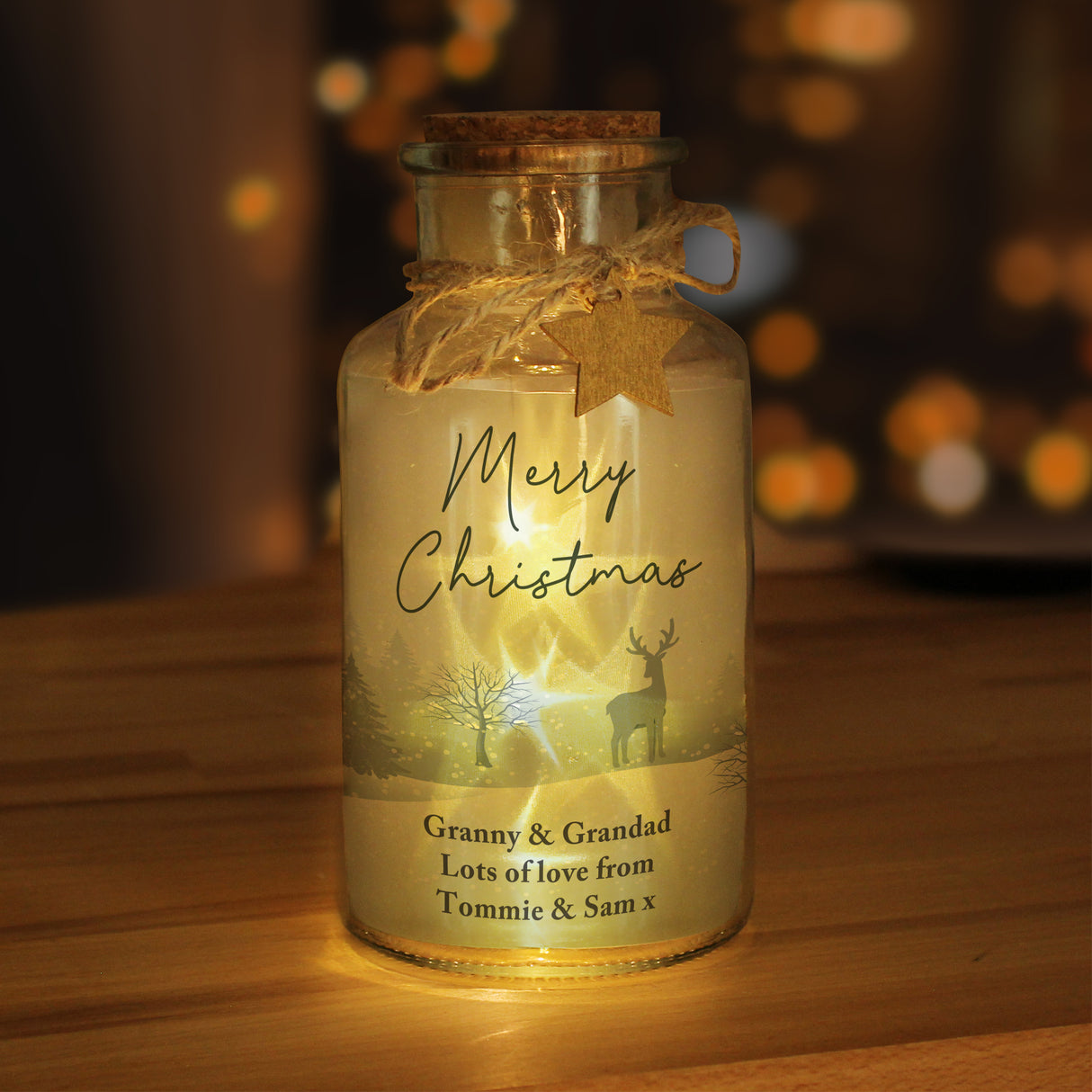 Personalised Merry Christmas LED Glass Jar - LED Lighting at Gift Moments