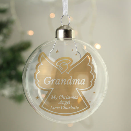 Personalised Gold Angel Glass Bauble - Christmas Baubles at Gift Moments