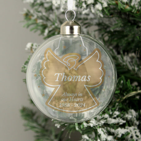 Personalised Gold Angel Glass Bauble - Christmas Baubles at Gift Moments