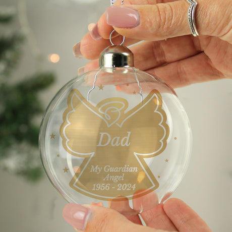 Personalised Gold Angel Glass Bauble - Christmas Baubles at Gift Moments